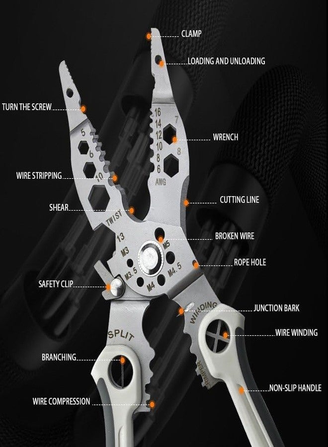 VATTU 12-in-1 Stainless Steel Multi-Tool Pliers Set, Wire Cutter, Stripper, Crimping Tool for Electricians - Image 5